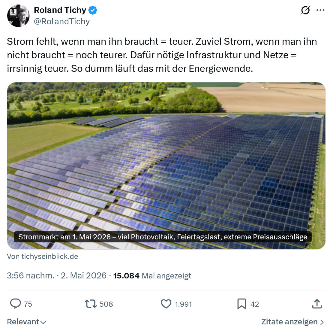 Roland Tichy: Strom fehlt, wenn man ihn braucht…