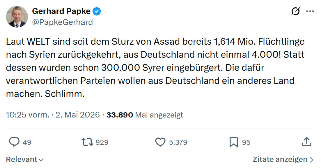 Gerhard Papke: Laut WELT sind seit dem Sturz…
