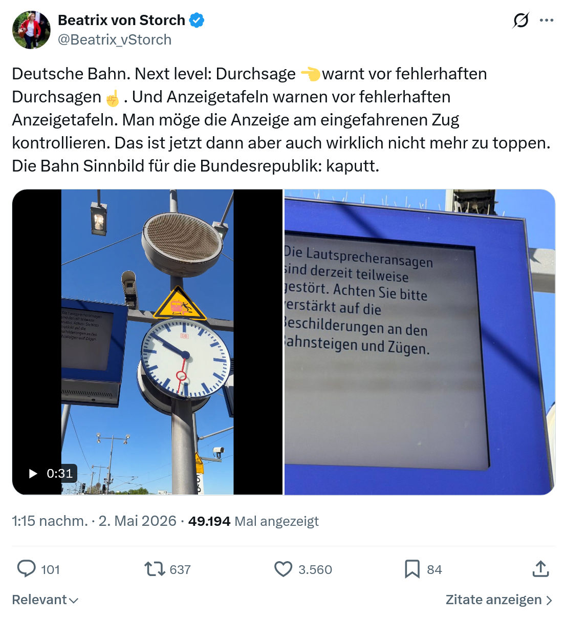 Beatrix von Storch: Deutsche Bahn. Next level…