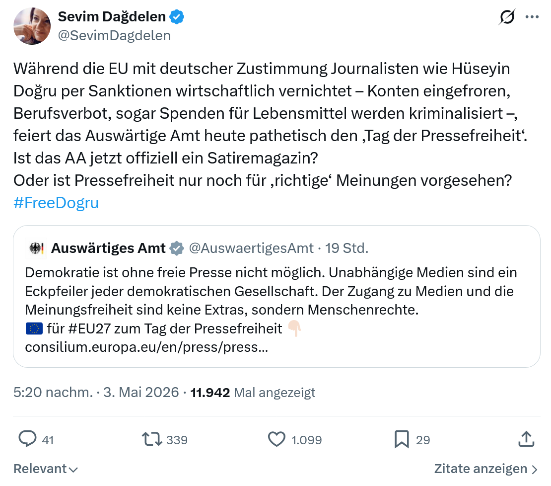 Sevim Dagdelen: Während die EU mit deutscher Zustimmung Journalisten…