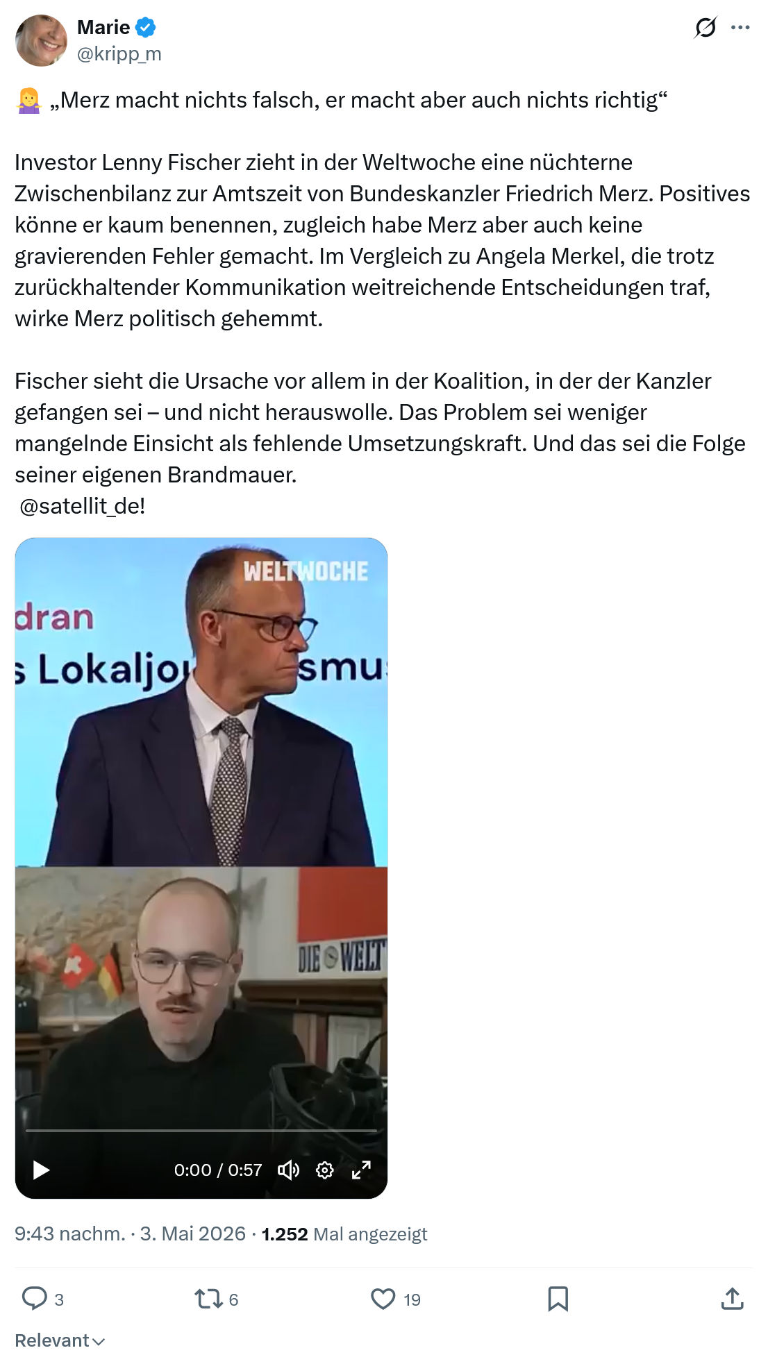 Marie kripp: Merz macht nichts falsch…