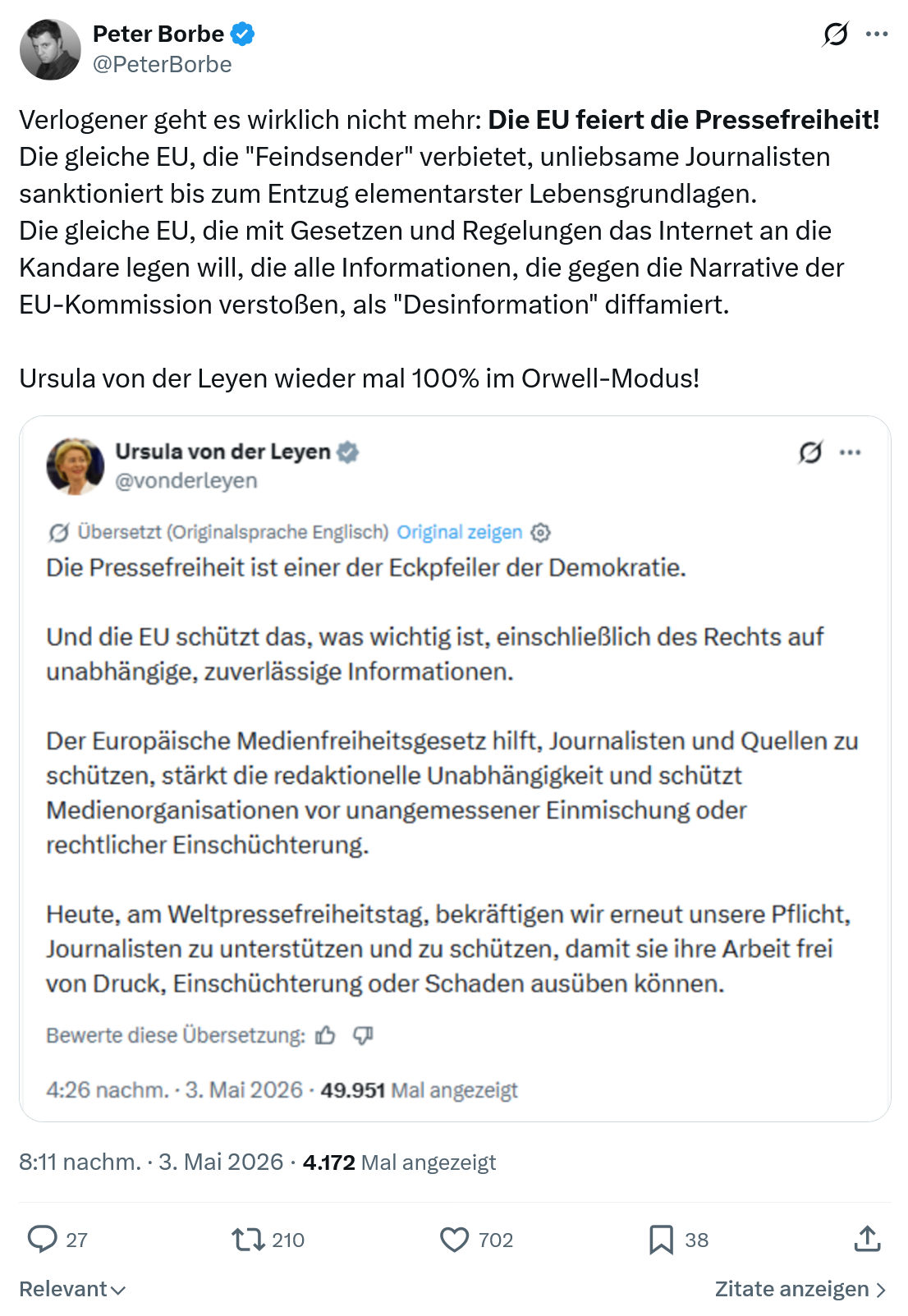 Peter Borbe: Verlogener geht es wirklich nicht mehr…