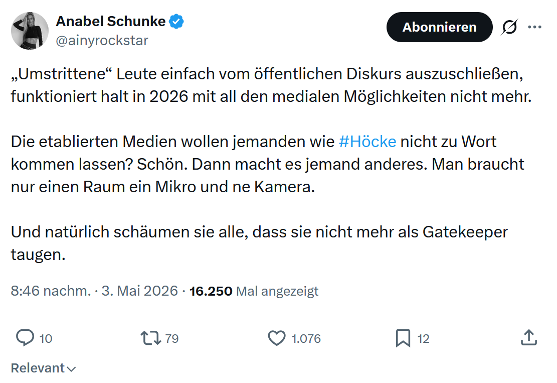 Anabel Schunke: „Umstrittene“ Leute einfach vom öffentlichen…