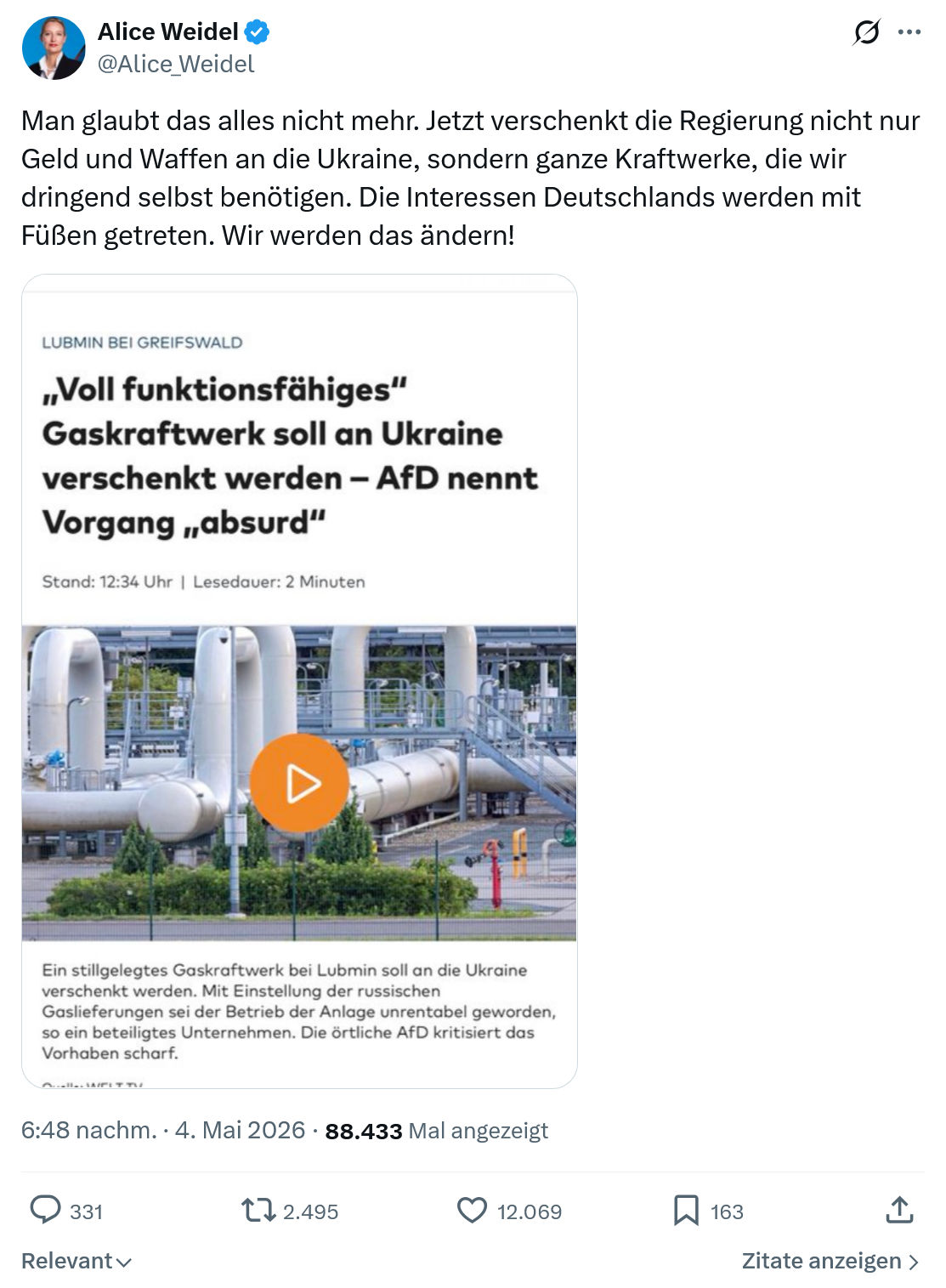 Alice Weidel: Man glaubt das alles nicht mehr…