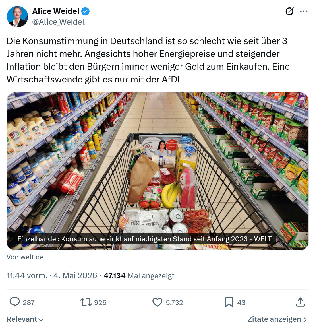 Alice Weidel: Die Konsumstimmung in Deutschland…