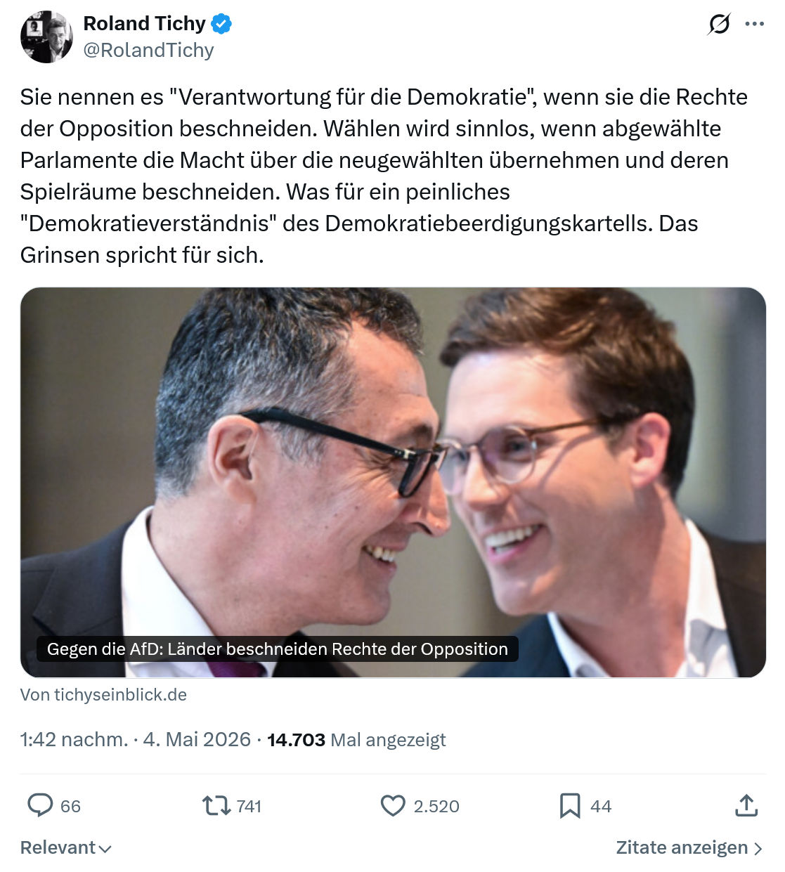 Roland Tichy: Sie nennen es "Verantwortung für die Demokratie"…