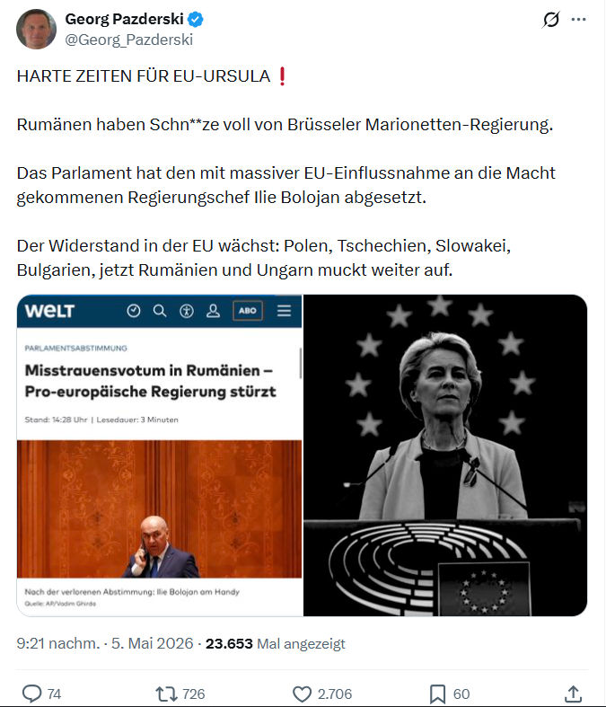 Georg Pazderski: HARTE ZEITEN FÜR EU-URSULA…