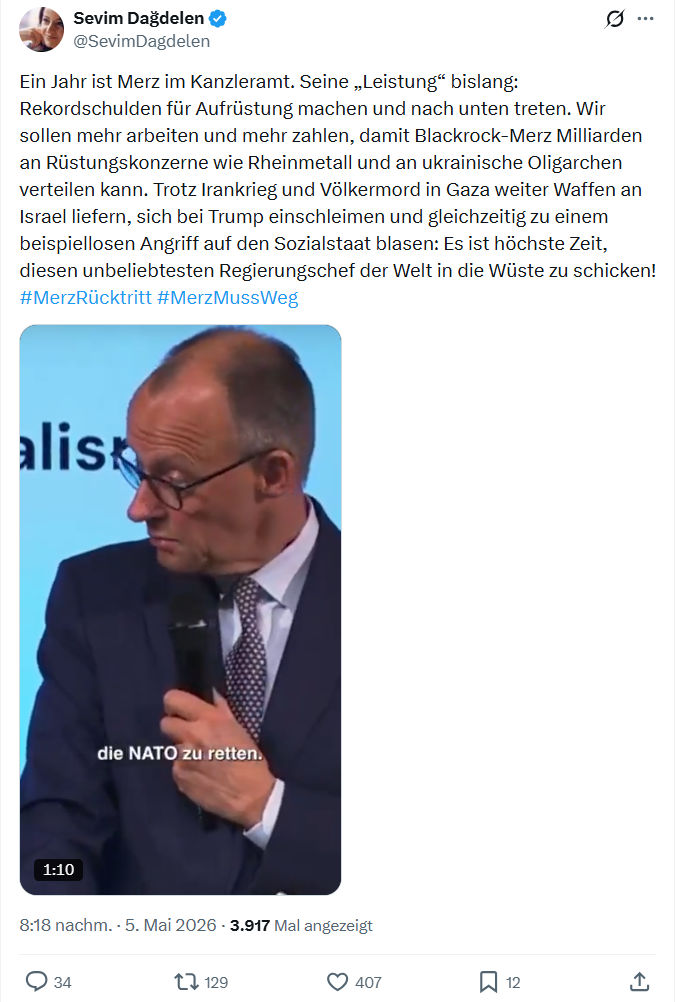 Sevim Dagdelen: Ein Jahr ist Merz im Kanzleramt…