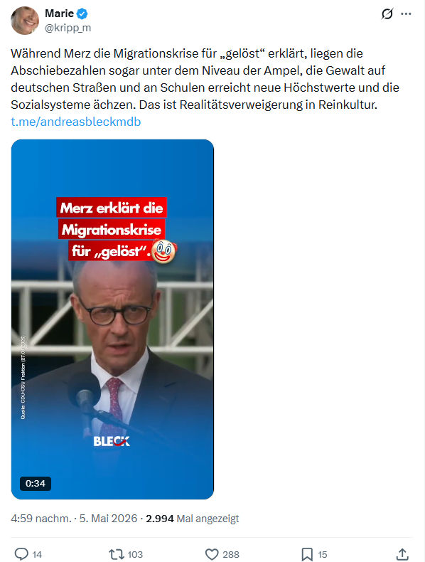 Marie kripp: Während Merz die Migrationskrise…
