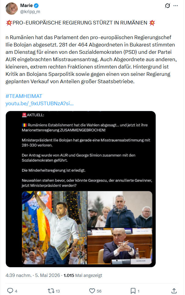 Marie kripp: PRO-EUROPÄISCHE REGIERUNG STÜRZT…