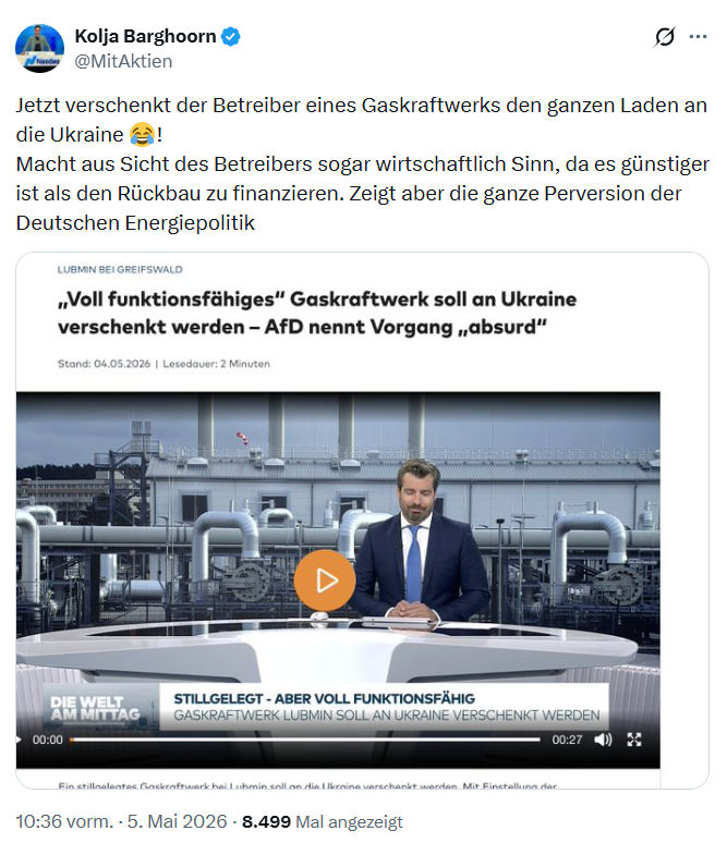 Kolja Barghoorn: Jetzt verschenkt der Betreiber eines Gaskraftwerks…