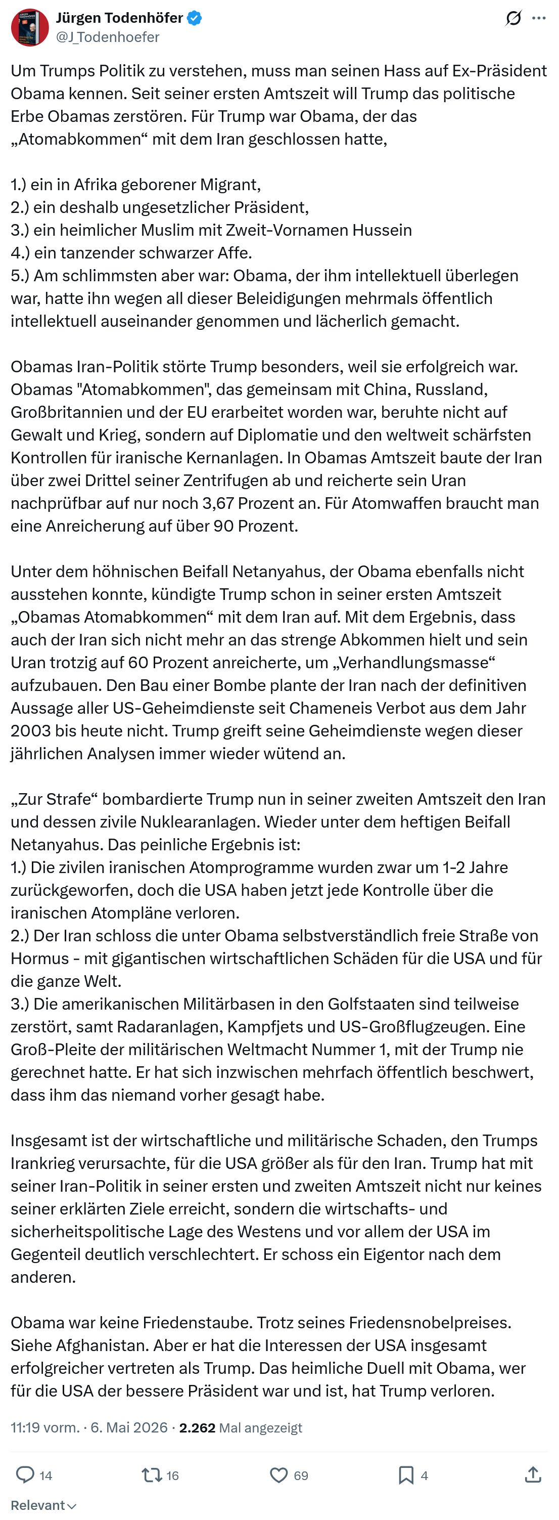Jürgen Todenhöfer: Um Trumps Politik zu verstehen…