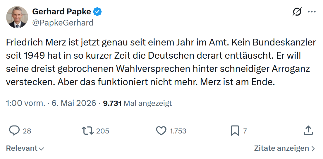 Gerhard Papke: Friedrich Merz ist jetzt genau seit einem…