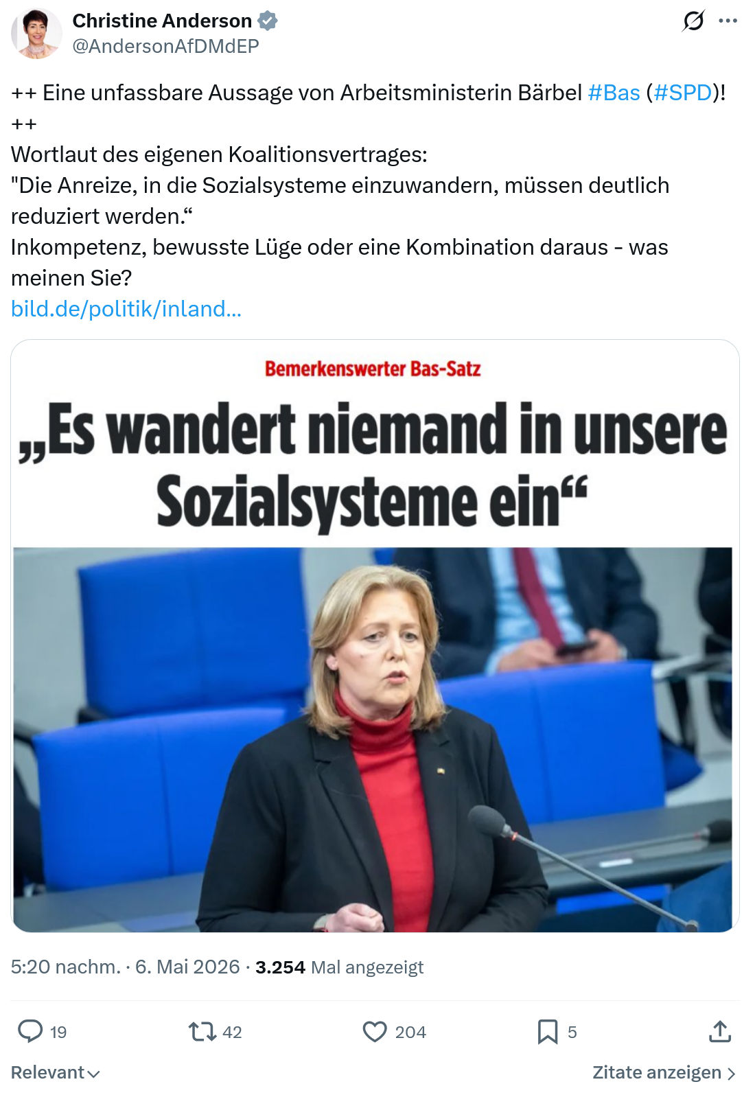 Christine Anderson: ++ Eine unfassbare Aussage von Arbeitsministerin…