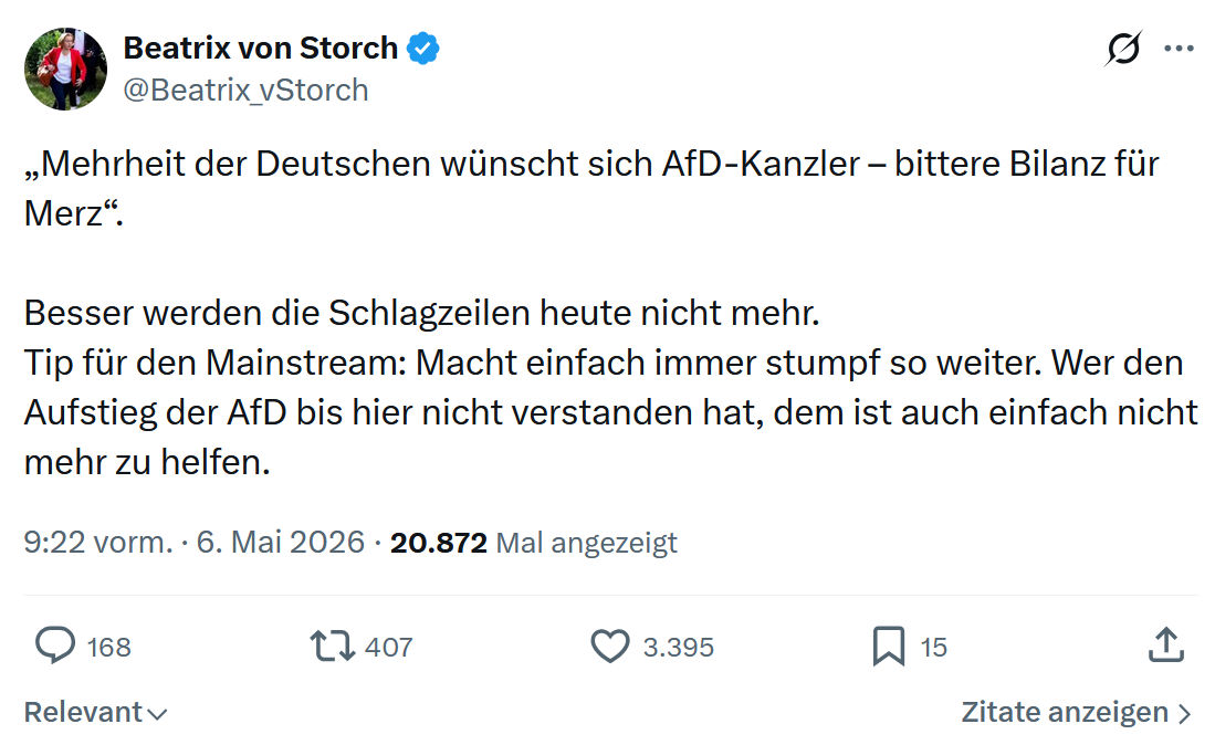 Beatrix von Storch: Mehrheit der Deutschen wünscht sich…
