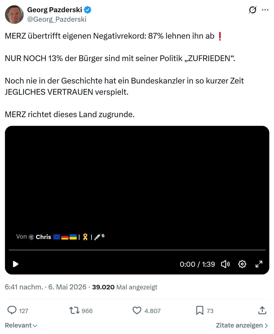 Georg Pazderski: MERZ übertrifft eigenen Negativrekord…