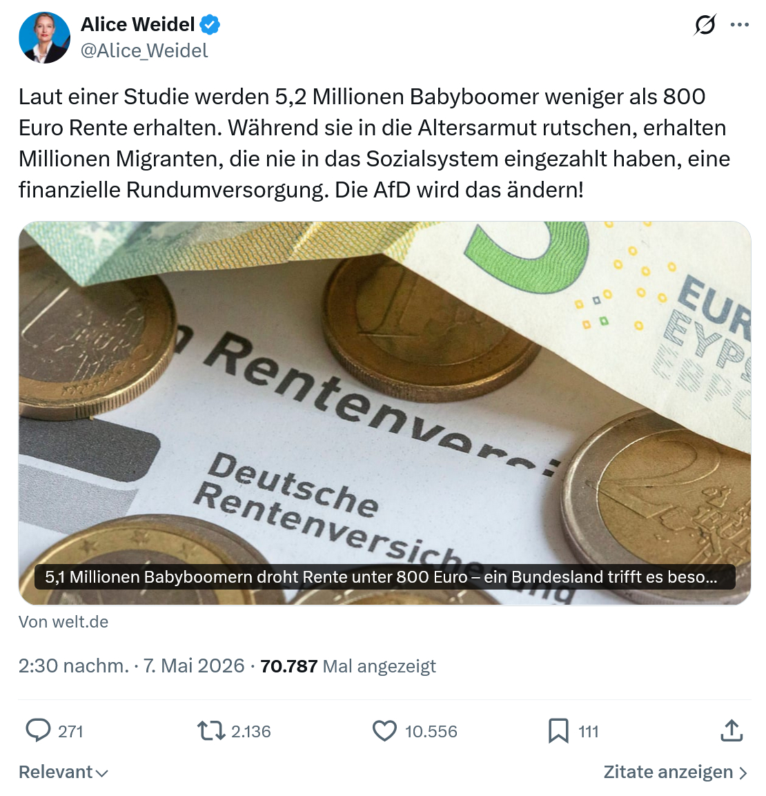 Alice Weidel: Laut einer Studie werden 5,2 Millionen...