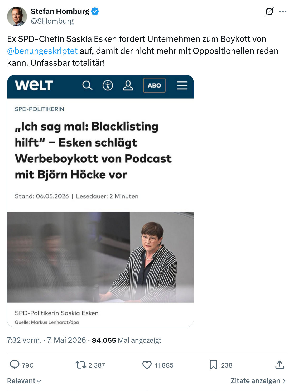 Stefan Homburg: Ex SPD-Chefin Saskia Esken...