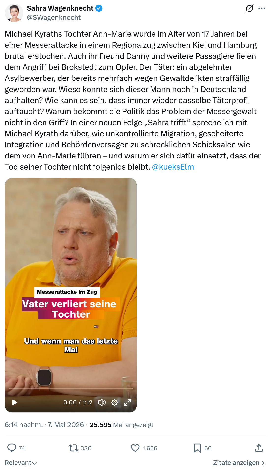 Sahra Wagenknecht: Michael Kyraths Tochter Ann-Marie...