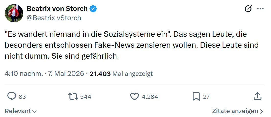 Beatrix von Storch: Es wandert niemand in die...