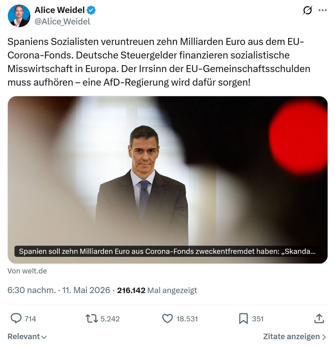 Alice Weidel: Spaniens Sozialisten veruntreuen zehn…
