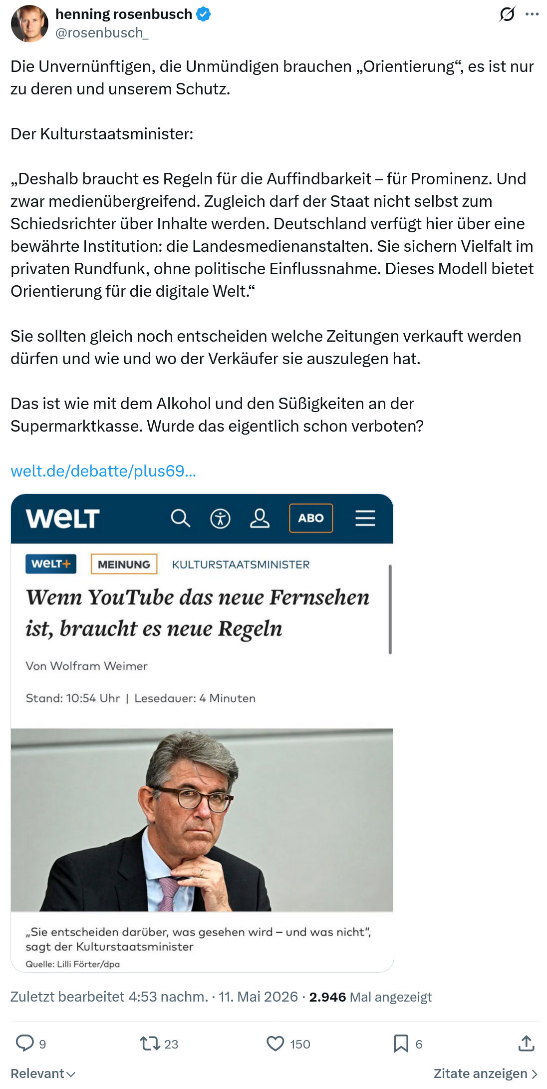 henning rosenbusch: Die Unvernünftigen, die Unmündigen brauchen „Orientierung“…