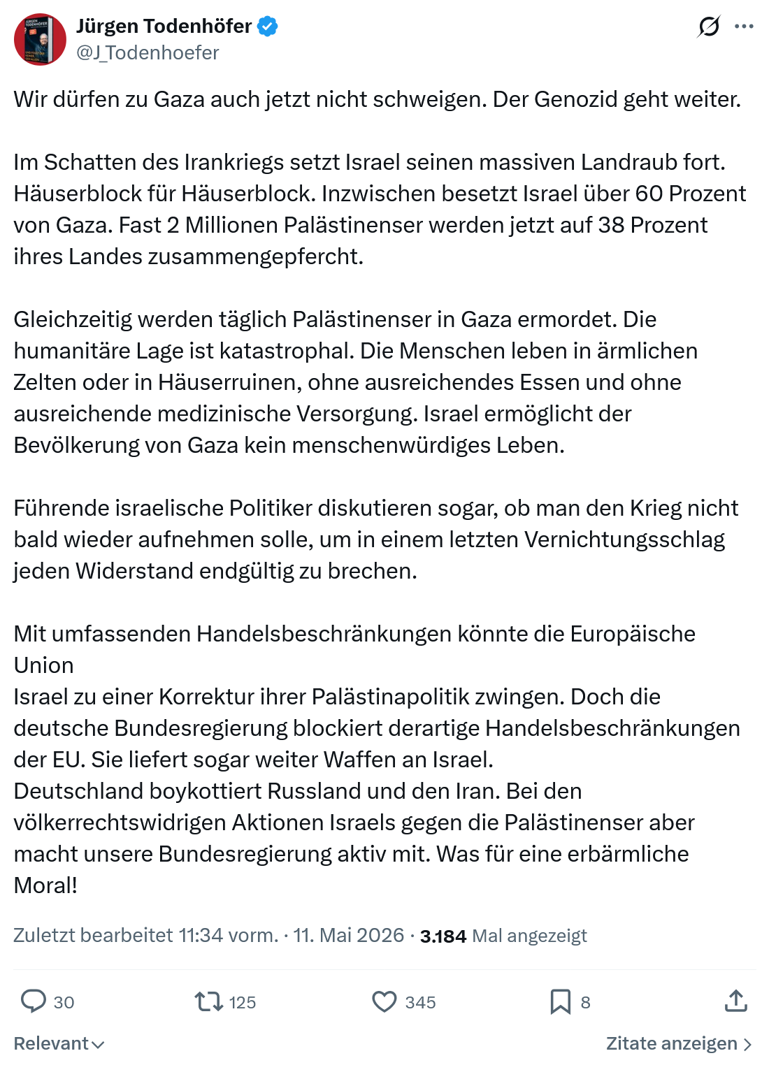 Jürgen Todenhöfer: Wir dürfen zu Gaza auch jetzt…
