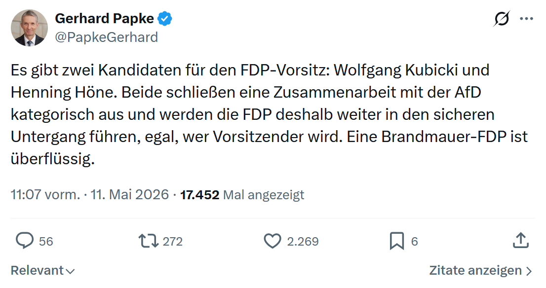 Gerhard Papke: Es gibt zwei Kandidaten für den FDP…