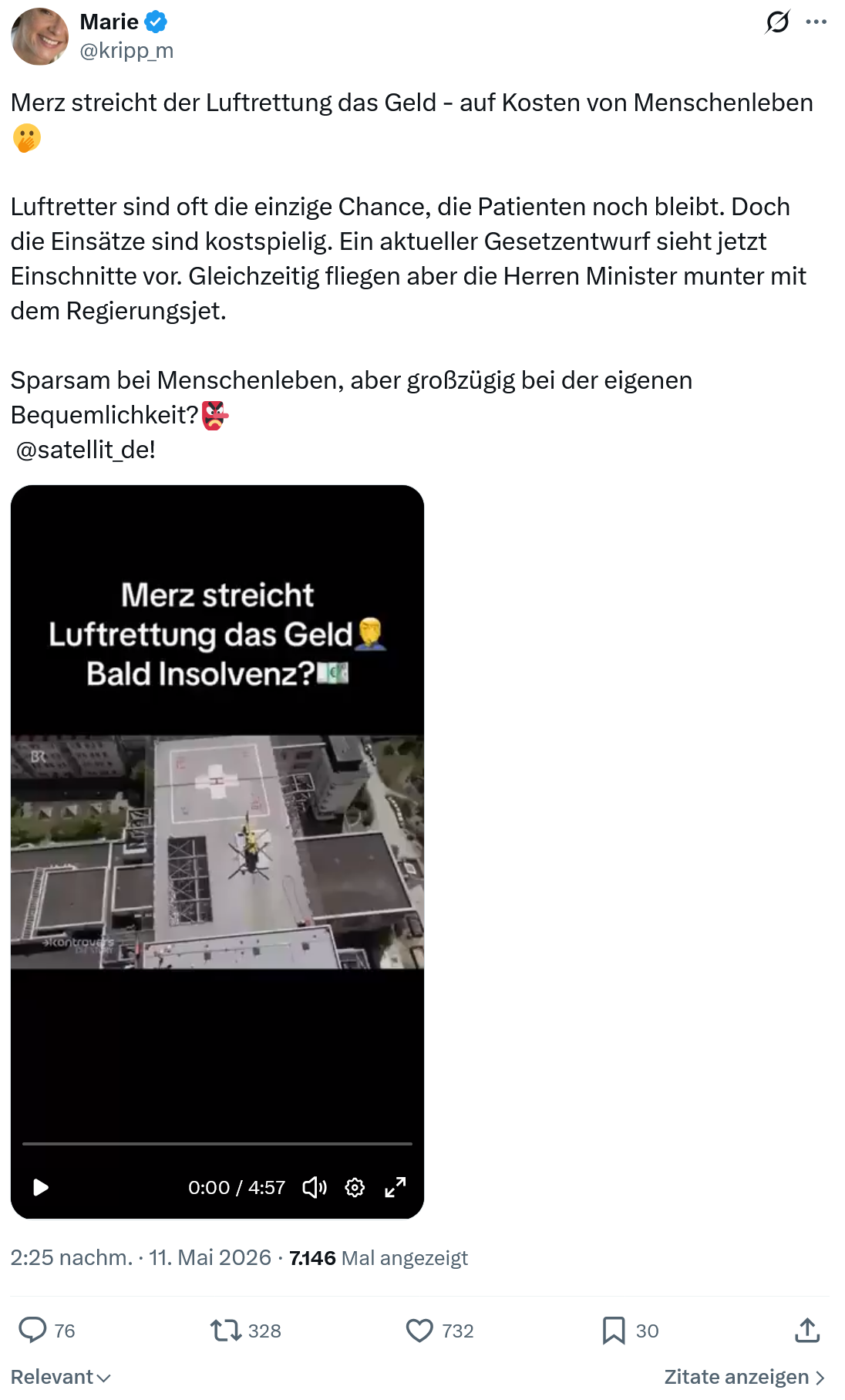 Marie kripp: Merz streicht der Luftrettung das Geld…