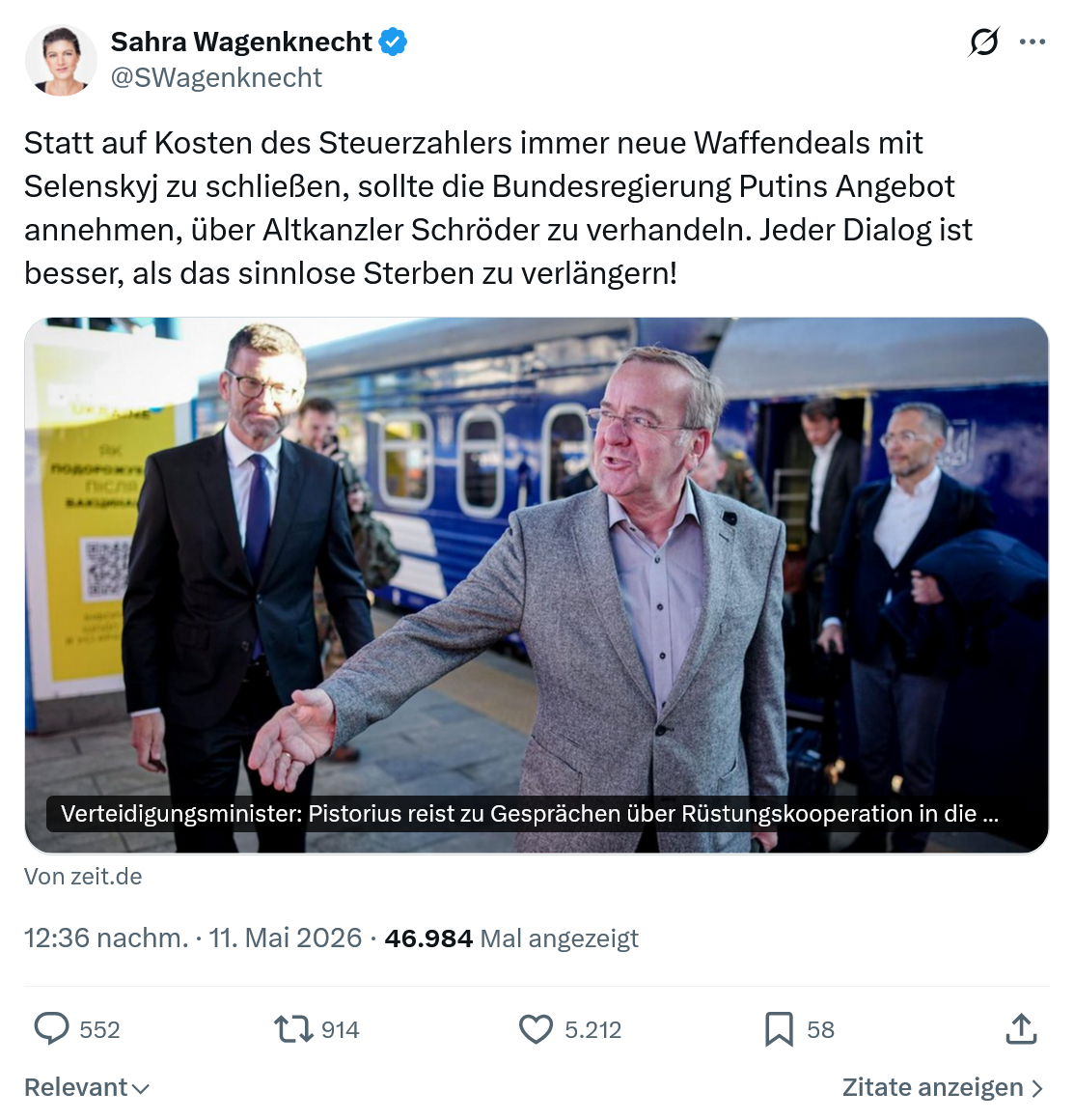 Sahra Wagenknecht: Statt auf Kosten des Steuerzahlers…