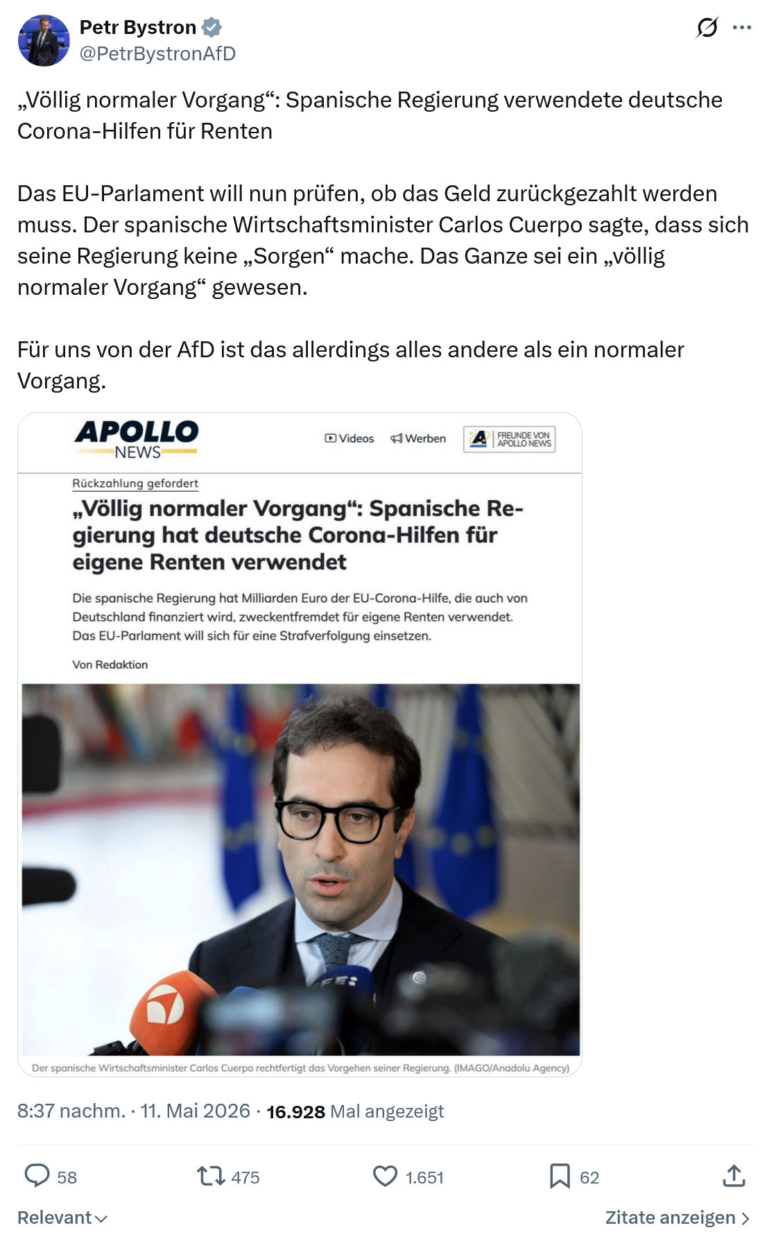 Petr Bystron: „Völlig normaler Vorgang“…