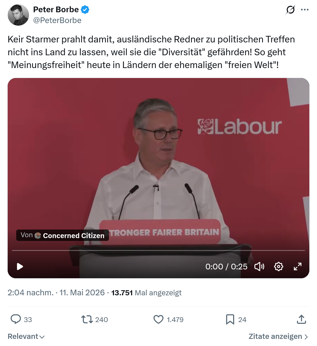 Peter Borbe: Keir Starmer prahlt damit…
