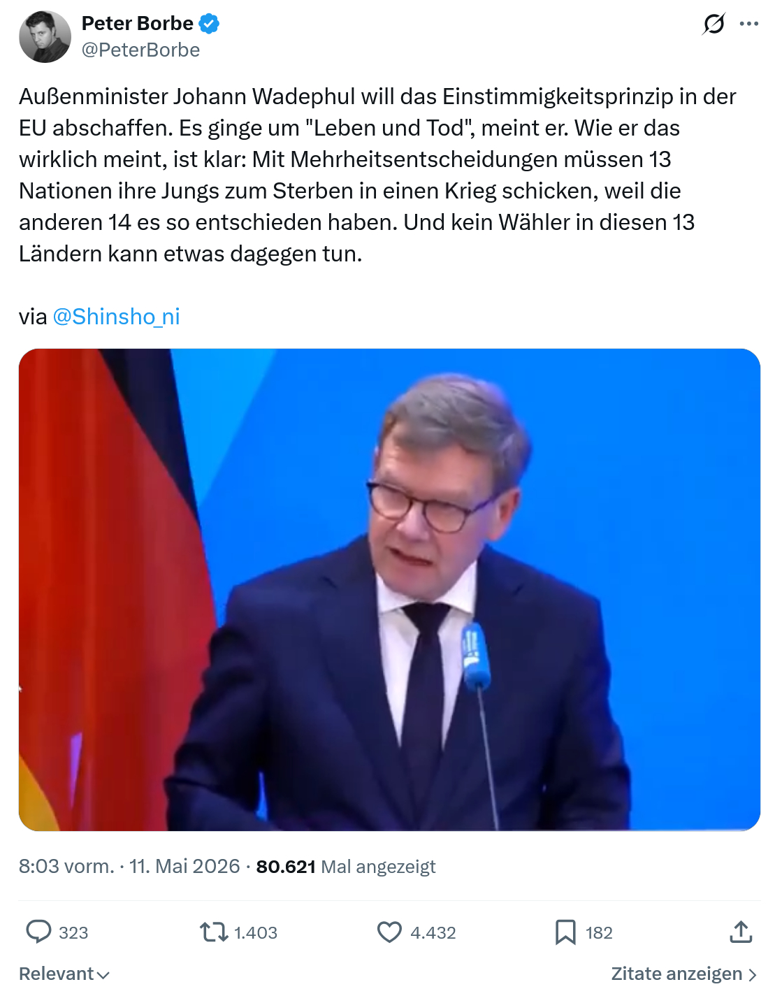 Peter Borbe: Außenminister Johann Wadephul will…