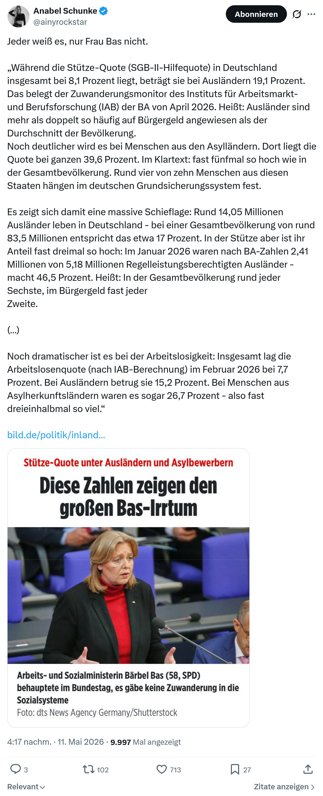 Anabel Schunke: Jeder weiß es, nur Frau Bas nicht…