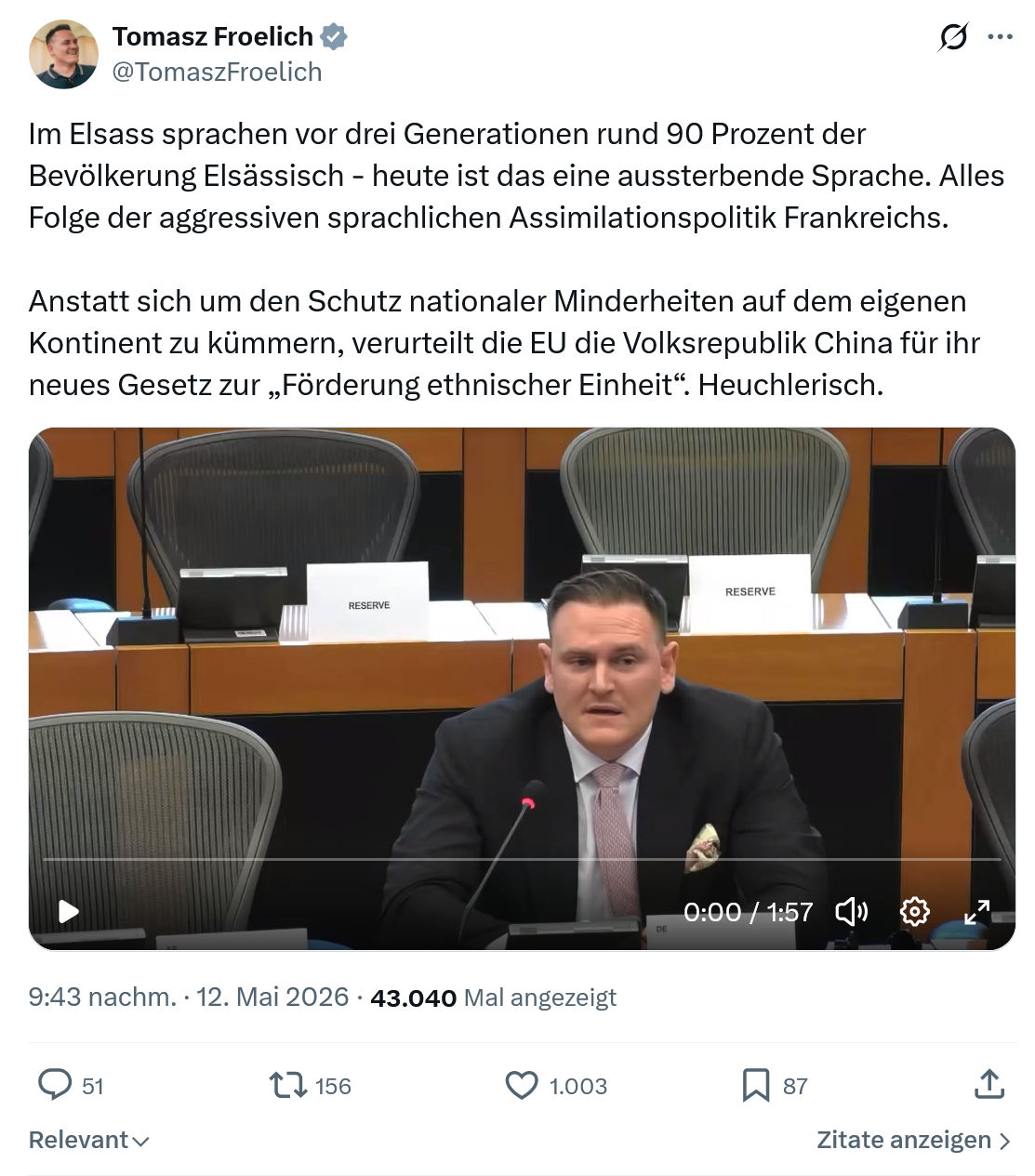 Tomasz Froelich: Im Elsass sprachen vor drei Generationen…