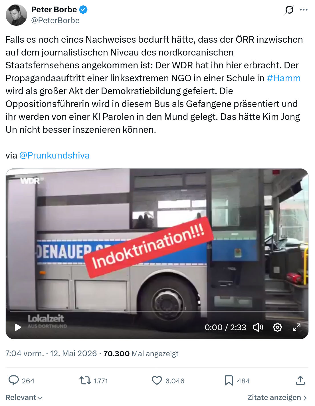 Peter Borbe: Falls es noch eines Nachweises bedurft hätte…