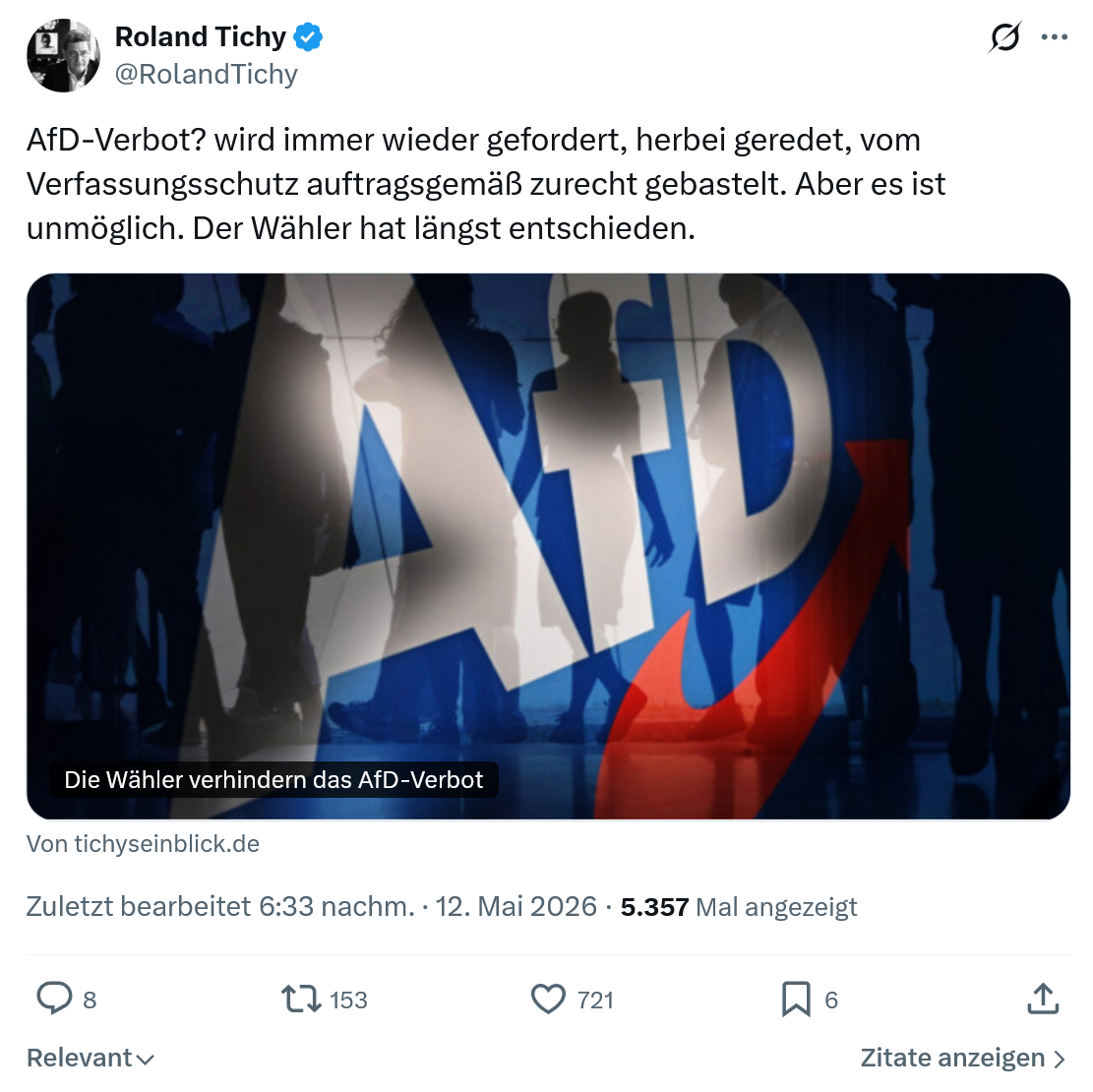 Roland Tichy: AfD-Verbot? wird immer wieder…