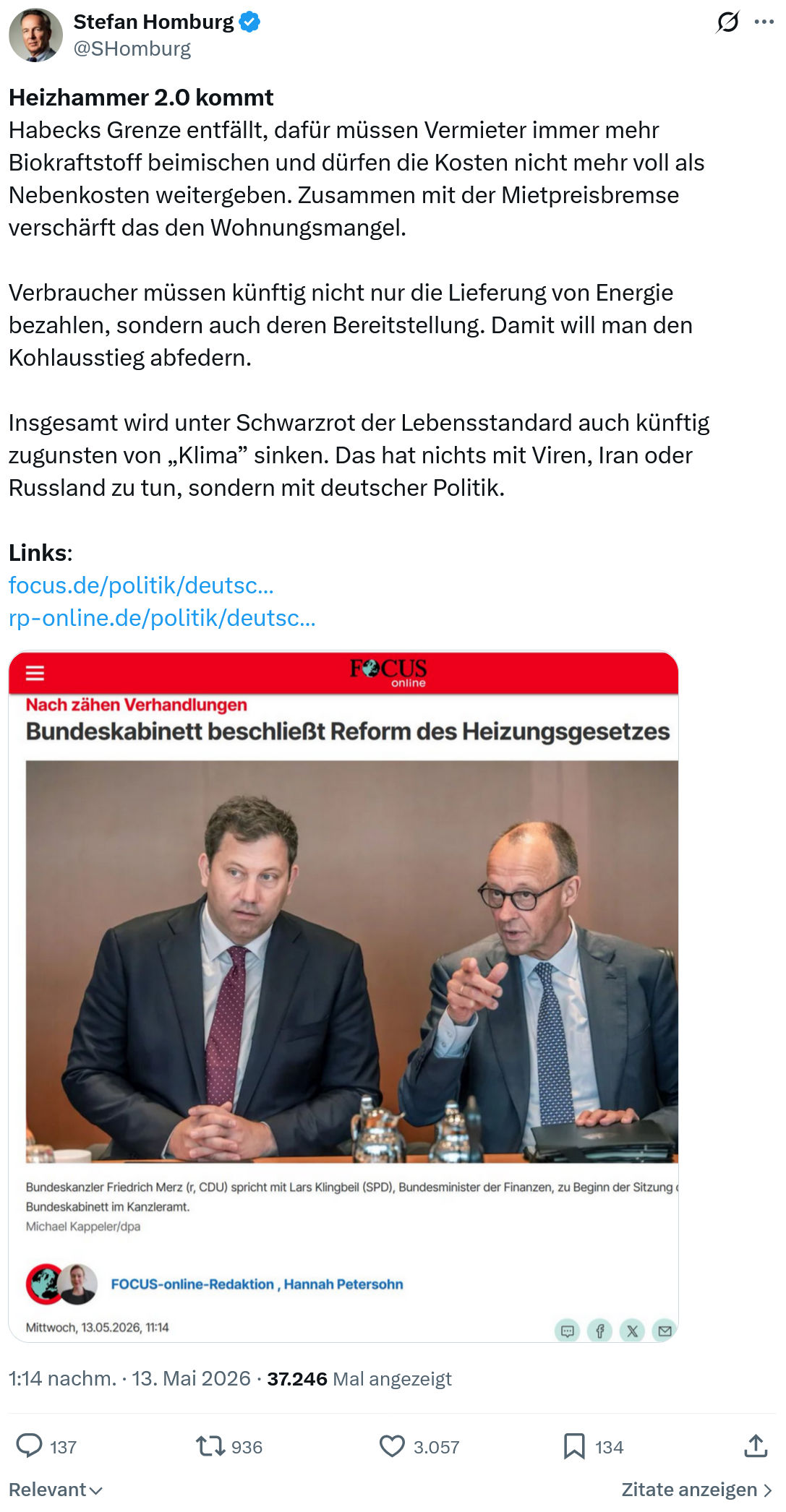 Stefan Homburg: Heizhammer 2.0 kommt Habecks Grenze entfällt…