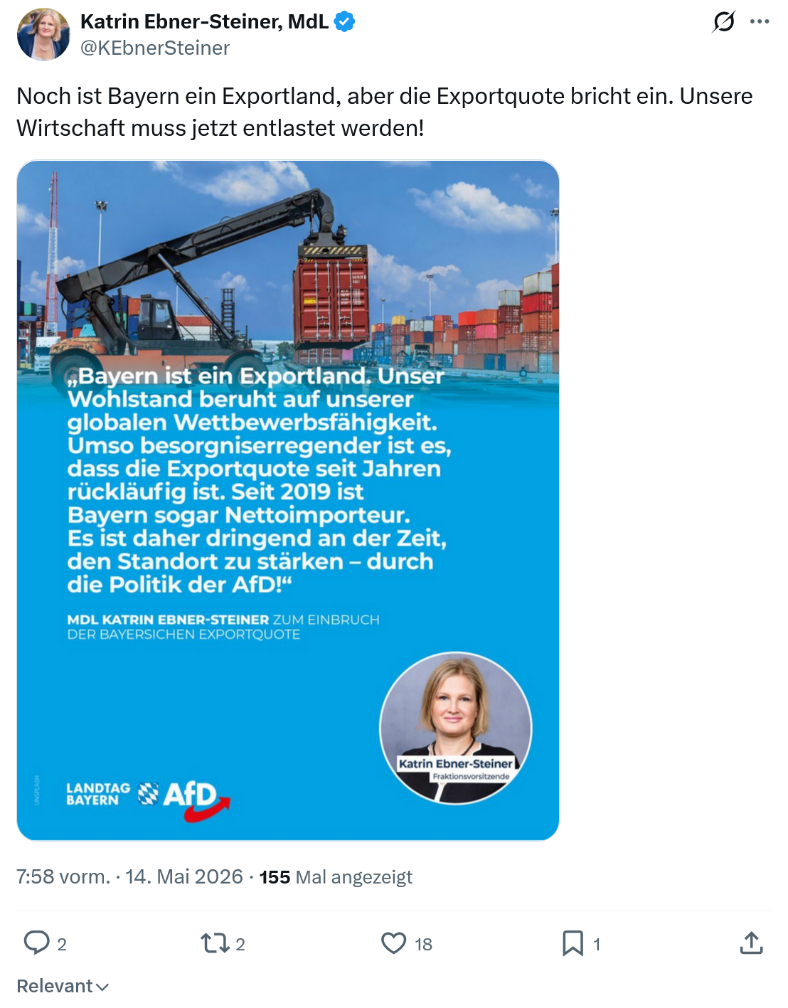 Katrin Ebner-Steiner: Noch ist Bayern ein Exportland…