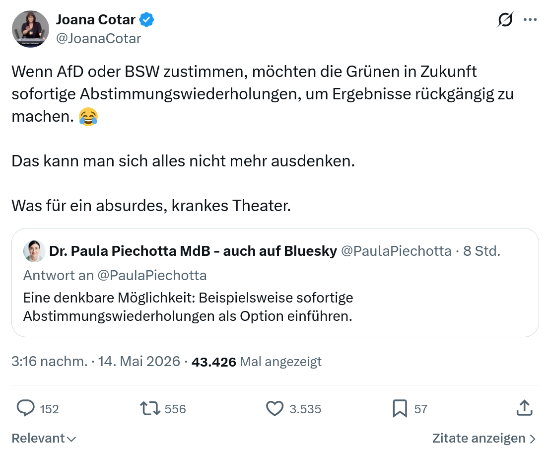 Joana Cotar: Wenn AfD oder BSW zustimmen…