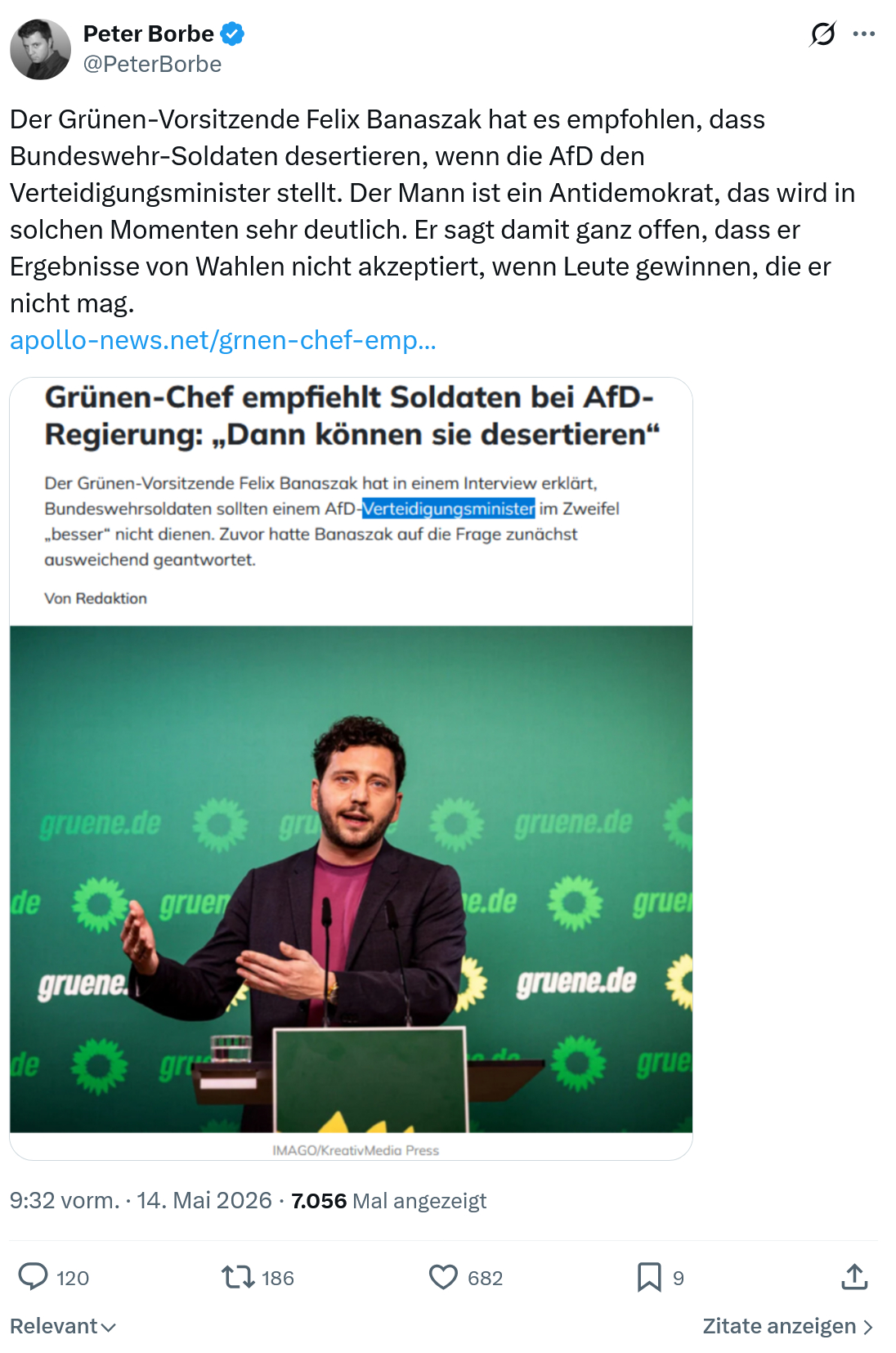 Peter Borbe: Der Grünen-Vorsitzende Felix Banaszak…