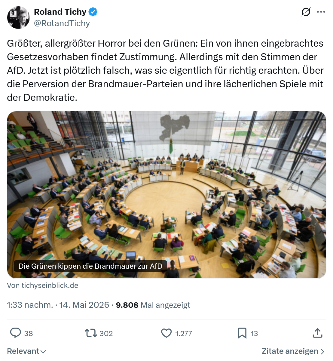 Roland Tichy: Größter, allergrößter Horror bei den Grünen…