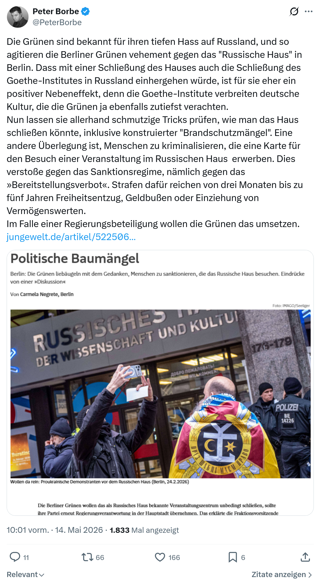 Peter Borbe: Die Grünen sind bekannt für ihren tiefen…
