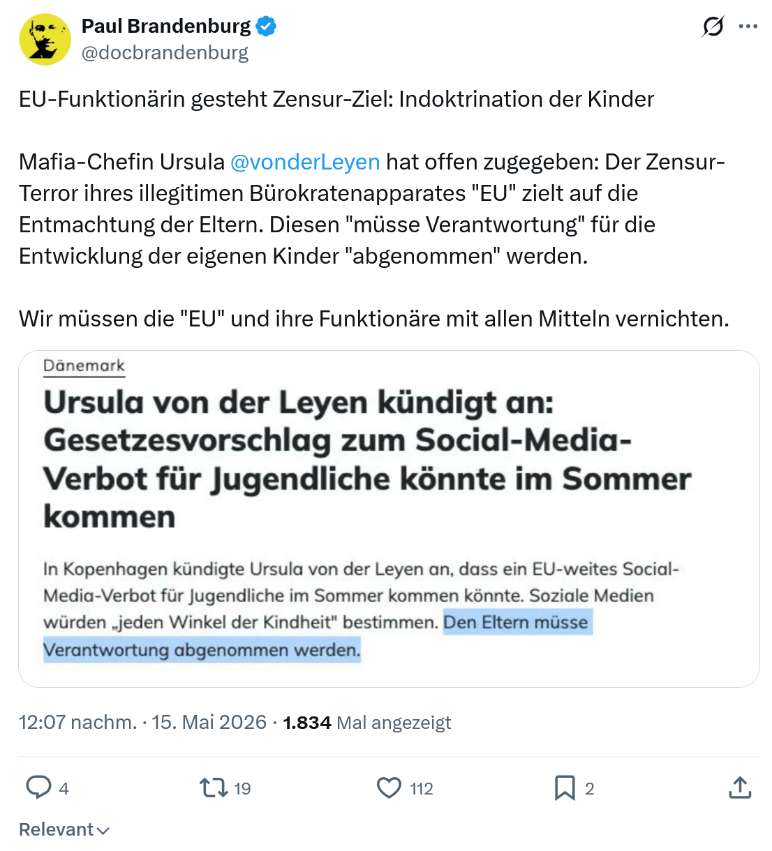 Paul Brandenburg: EU-Funktionärin gesteht Zensur-Ziel…