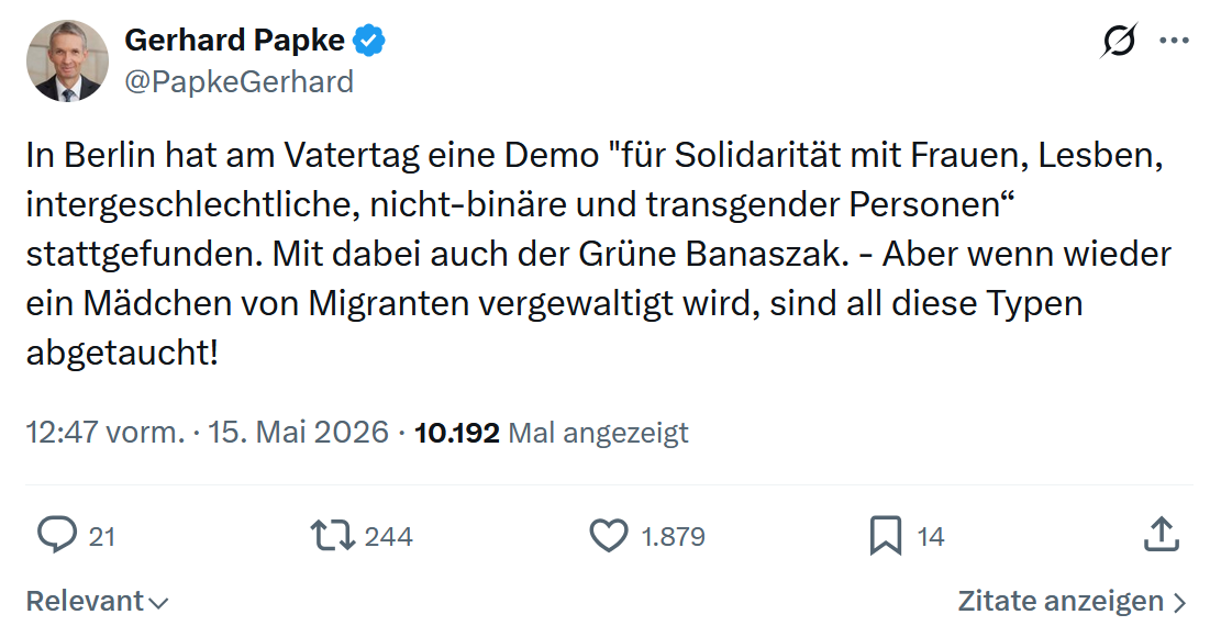 Gerhard Papke: In Berlin hat am Vatertag eine Demo…