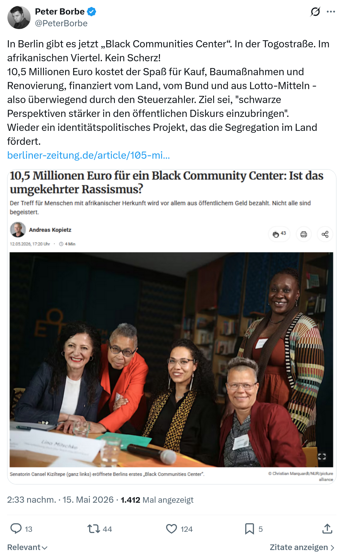 Peter Borbe: In Berlin gibt es jetzt „Black Communities Center“…