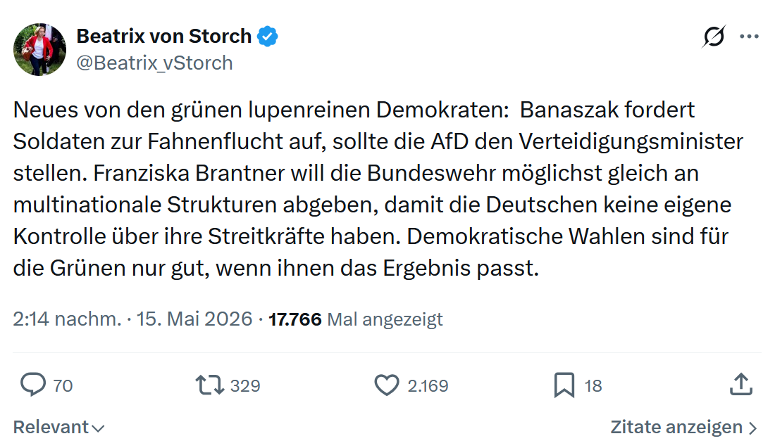 Beatrix von Storch: Neues von den grünen lupenreinen Demokraten…