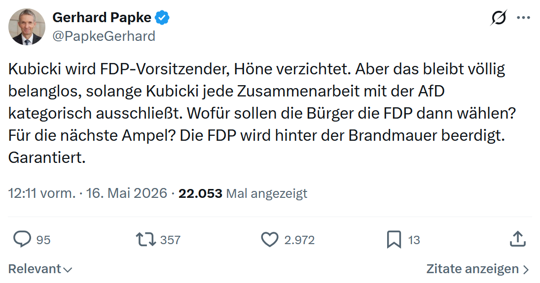 Gerhard Papke: Kubicki wird FDP-Vorsitzender…