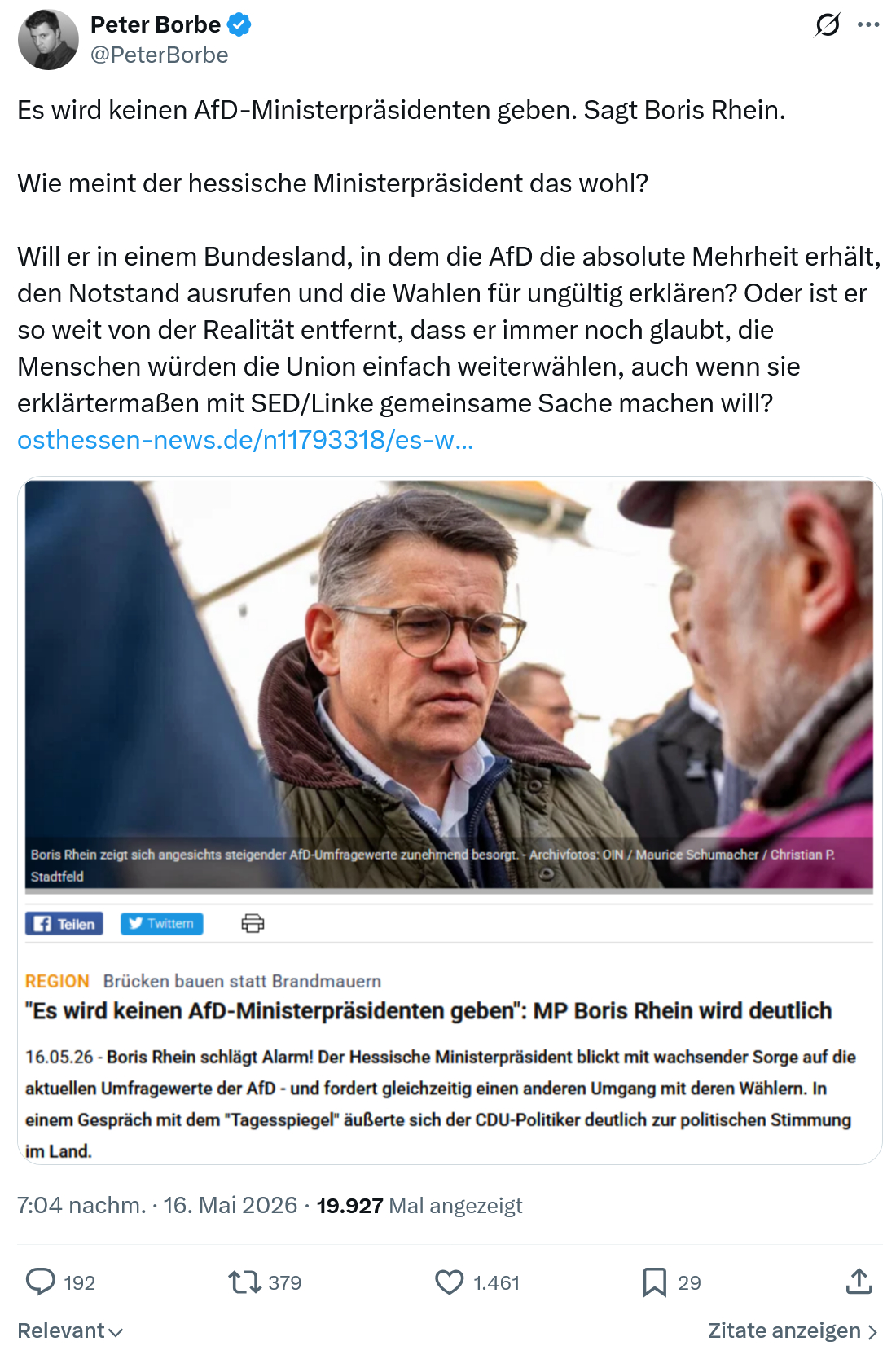 Peter Borbe: Es wird keinen AfD-Ministerpräsidenten geben…