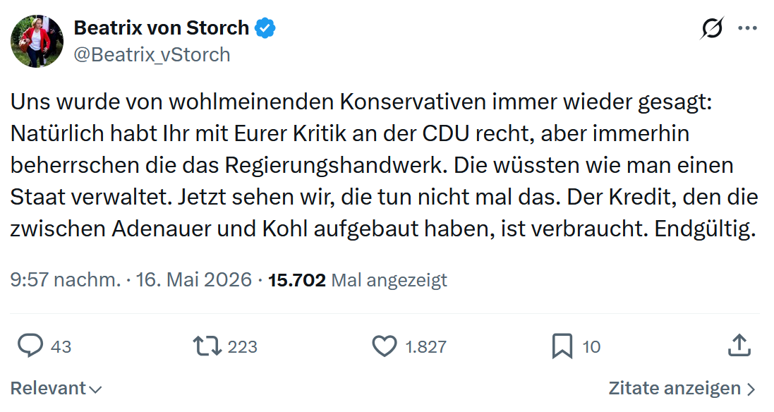 Beatrix von Storch: Uns wurde von wohlmeinenden Konservativen…